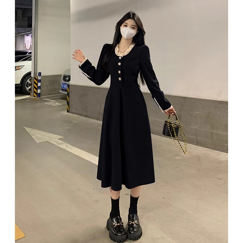 春秋長裙2024新款小香赫本風一整套裝新中式女裝黑色內搭連衣裙子