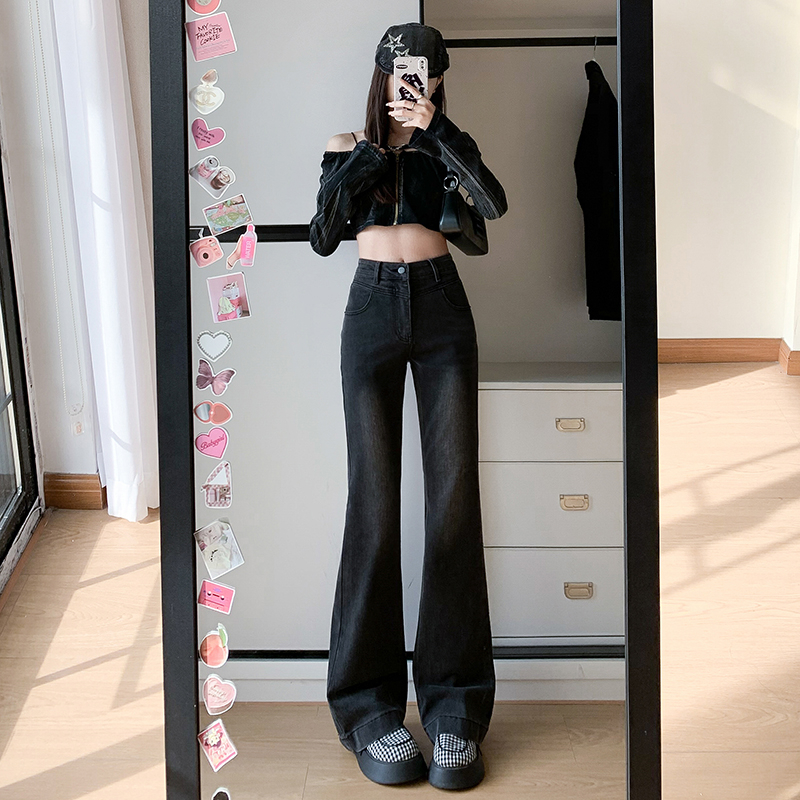 實拍 微喇叭牛仔褲女2024年春季新款高腰顯瘦美式辣妹馬蹄喇叭褲