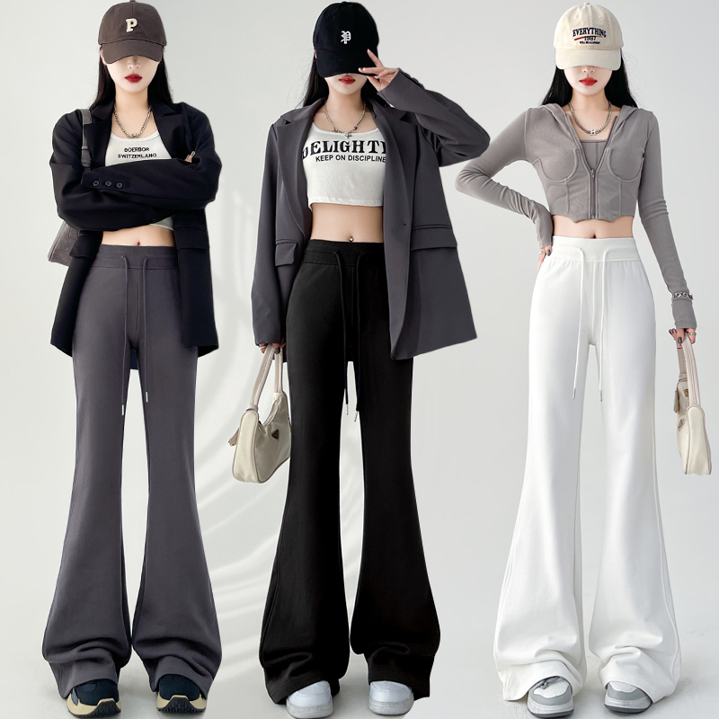 Real shot of American retro gray micro trumpet sanitary pants for women in spring 2024, new floor mopping sports and leisure yoga pants