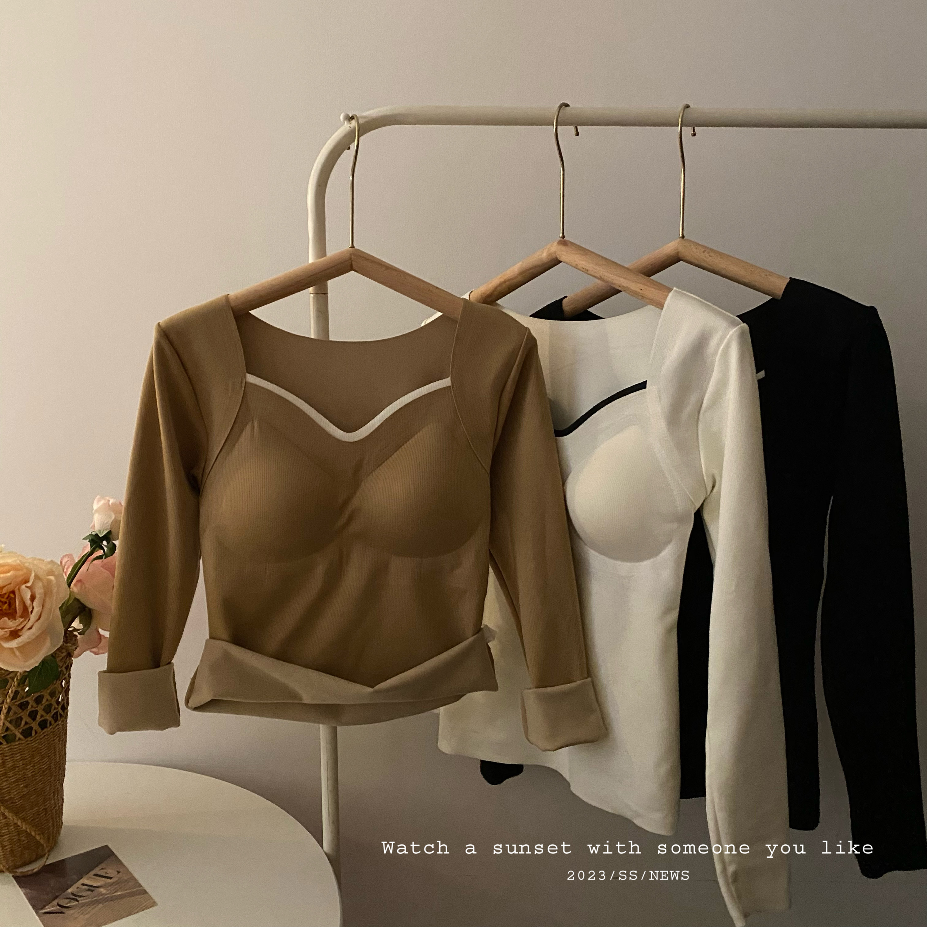 Actual shot~Early spring Korean version of German velvet slim thermal underwear for women plus velvet outer wear long-sleeved T-shirt bottoming top