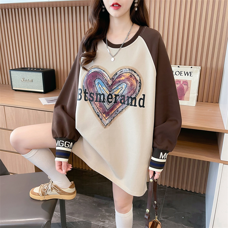 Real shot 2024 spring new 280g loose double-sided German velvet round neck spliced ​​long-sleeved bottoming shirt T-shirt for women