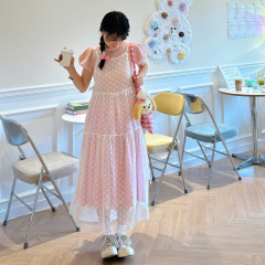 Real shot#Korean girl versatile transparent layered side tie dress