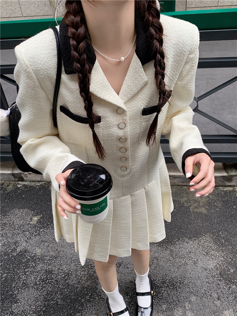 Real shot French gentle temperament versatile contrasting color fragrant dress
