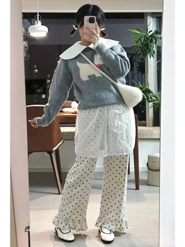 Autumn and winter thickened velvet high-waist straight printed corduroy lace casual pants for women loose wide-leg trousers