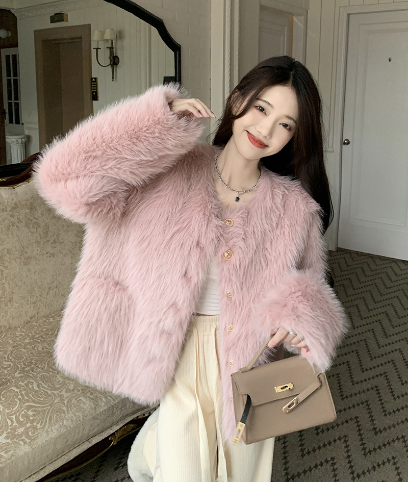 Real shot of imitation fox fur coat for women, short coat for small people