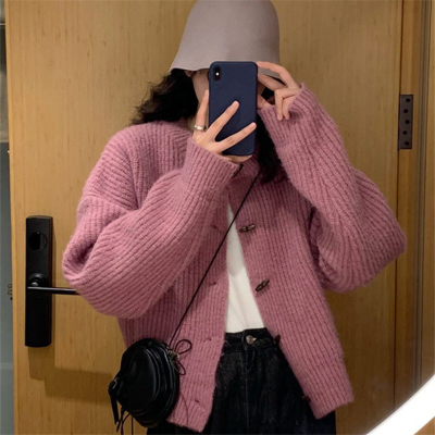New retro Hong Kong style thickened sweater cardigan coat women's loose lazy style knitted sweater top