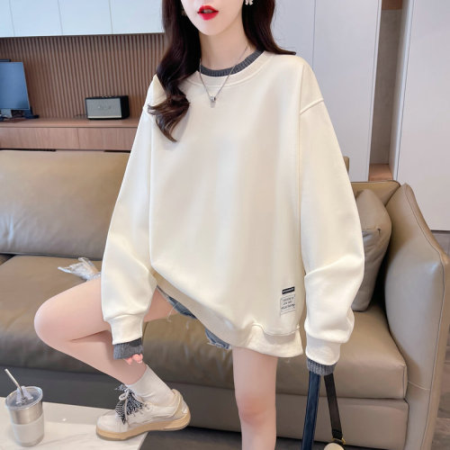 First real shot of 320g imitation cotton Chinese cotton Korean style spliced ​​sleeves autumn new sweatshirt for women