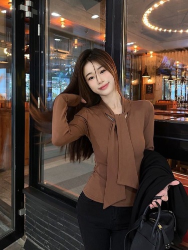 260g Modal 1*1 bow tie bottoming shirt T-shirt for women with unique winter design and niche design