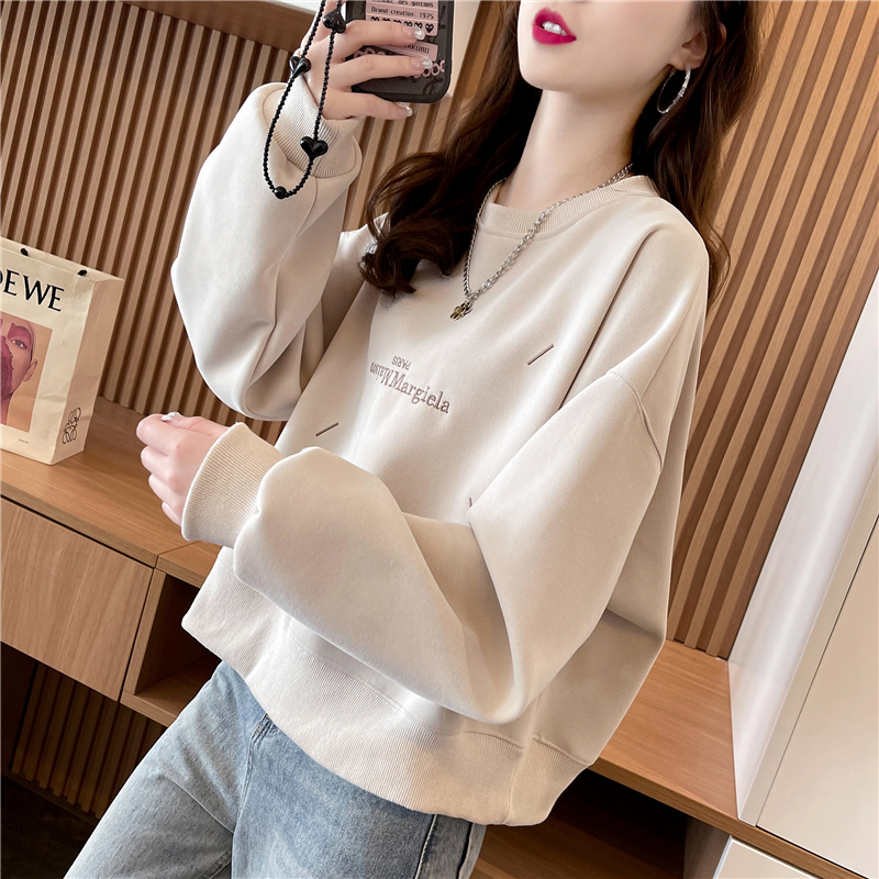 Official picture 2024 spring short design letter embroidery versatile loose round neck sweatshirt for women