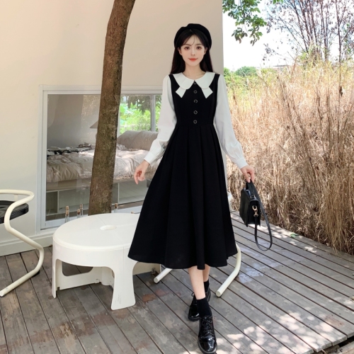 Plus size women's French high-end dress spring and autumn Korean style niche design temperament slimming fake two-piece shirt dress