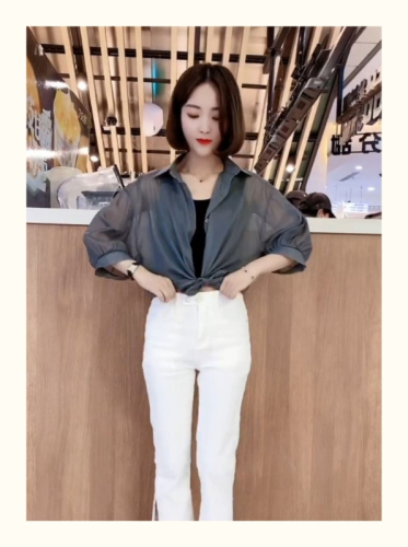 Small shawl 2024 spring and summer sun protection sleeve cardigan chiffon shirt top with suspender blouse thin section