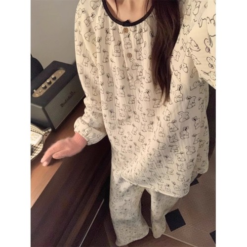 Sandwich Rabbit 2024 Internet celebrity ins pajamas women's long-sleeved trousers autumn and winter Korean version air cotton home clothes official photo