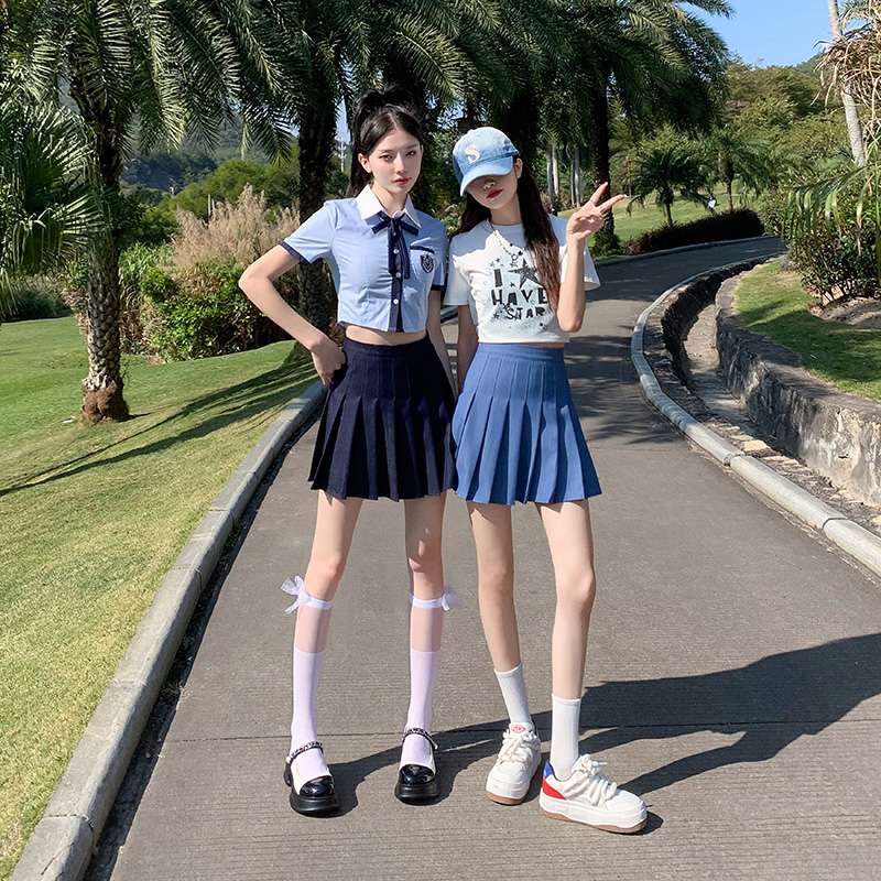 實拍~甜美百搭高腰半身裙2024新款芭蕾舞風天絲垂感百褶短裙子女