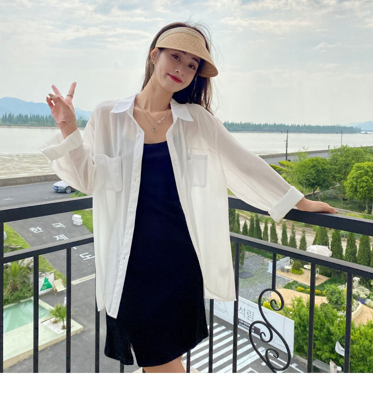 Chiffon white chiffon sun protection shirt for women 2024 new style fashionable shirt tops