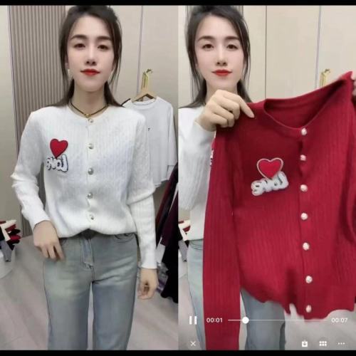 European Winter New Style Round Neck Peach Heart Numbers New Year’s Style Fashionable and Versatile Thin Knitted Cardigan for Outerwear