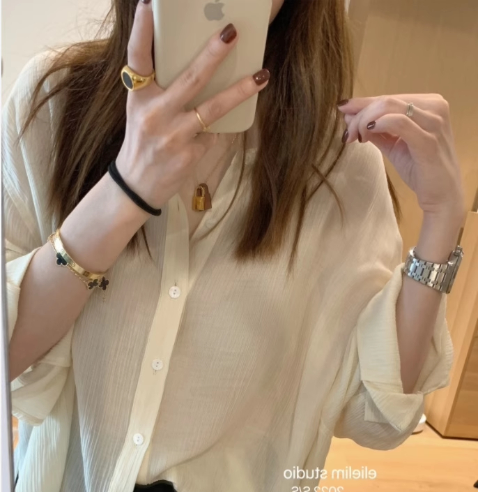 2024 Early Spring Pink Sun Protection Shirt Jacket Women's Thin Design Cardigan Blouse Shirt Top