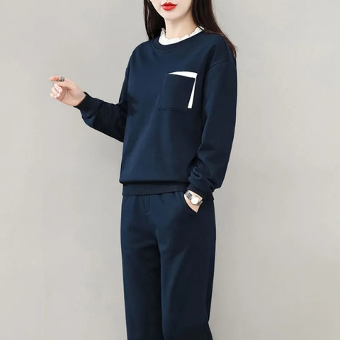 L到5XL8515魚鱗春秋裝女裝媽媽大碼寬鬆假兩件運動休閒套裝