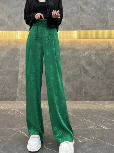 New Chinese style retro printed trousers national style fashionable Tang buckle drape wide leg trousers 2024 summer new style