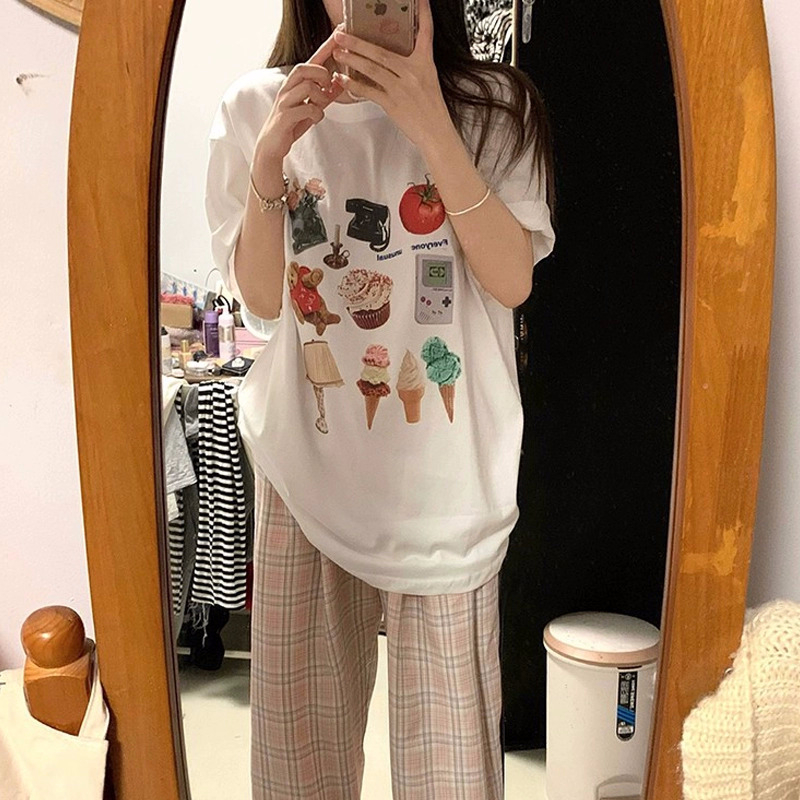 2024 new summer Korean style 220g combed cotton back collar with seamed edge S-XXXL summer short-sleeved T-shirt for women