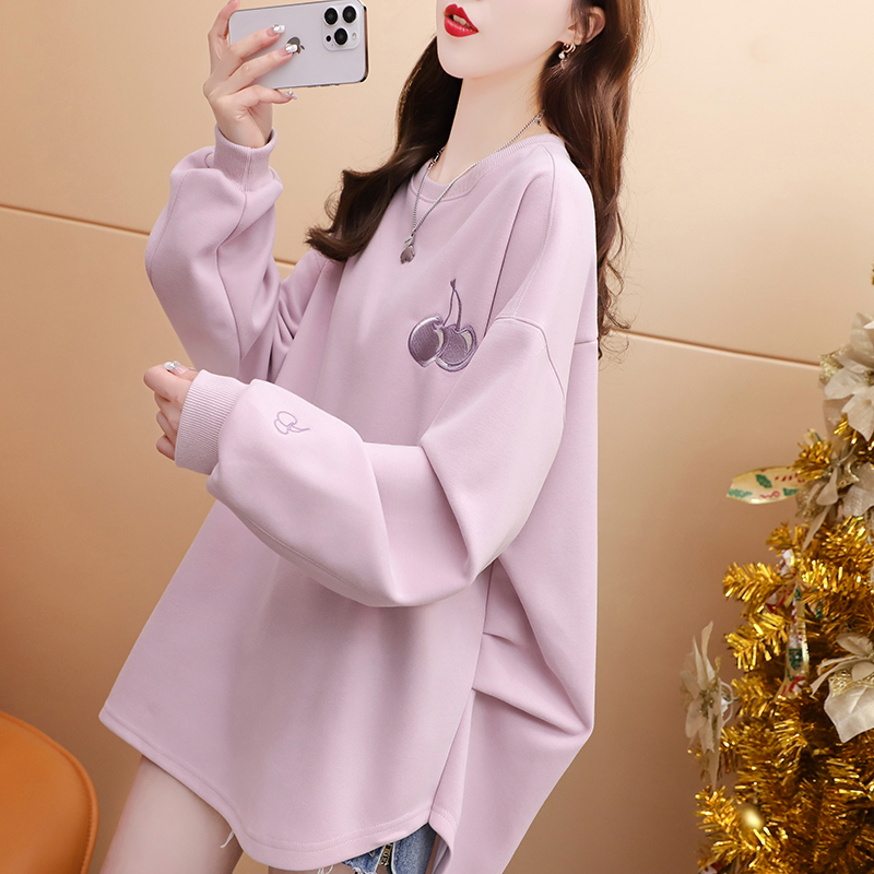 Official picture 6535 Fish Scales 2024 spring design short front and long back cherry embroidered long-sleeved sweatshirt for women