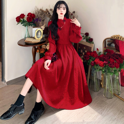 Plus size women's burgundy dress home toast dress cheongsam bride can usually wear engagement dress when getting married