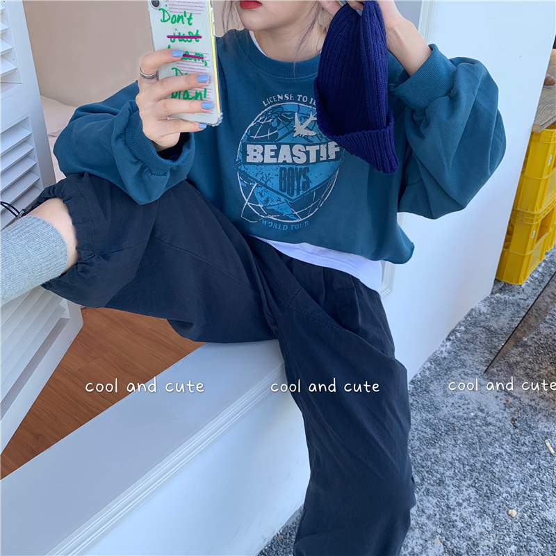 Real shot Korean style letter pattern printed round neck sweatshirt
