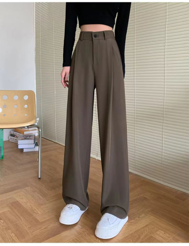 Gray narrow wide-leg pants for women in spring and autumn new style high-waisted loose and slim straight-leg casual suit floor-length trousers