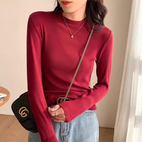 Autumn and winter style velvet small stand-up collar round neck inner versatile slim long-sleeved solid color bottoming shirt top S-3XL