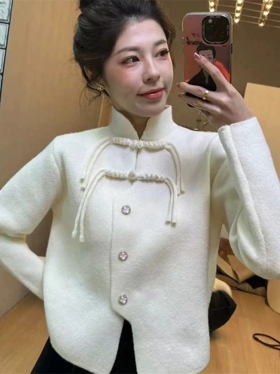 New Chinese style Chinese style buckle tassel turtleneck sweater cardigan coat for women autumn and winter animal year atmosphere knitted sweater