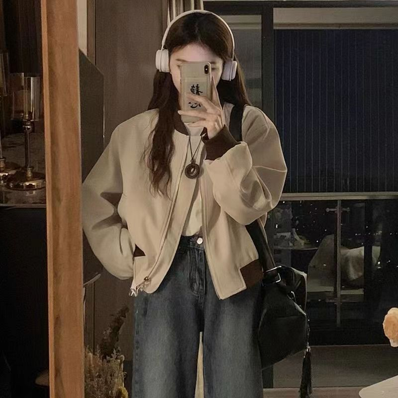 Baseball uniform jacket for women spring and autumn new Korean style loose design small casual short versatile jacket