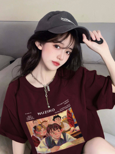 2024 new summer Korean style 220g combed cotton back collar with seamed edge S-XXXL summer short-sleeved T-shirt for women