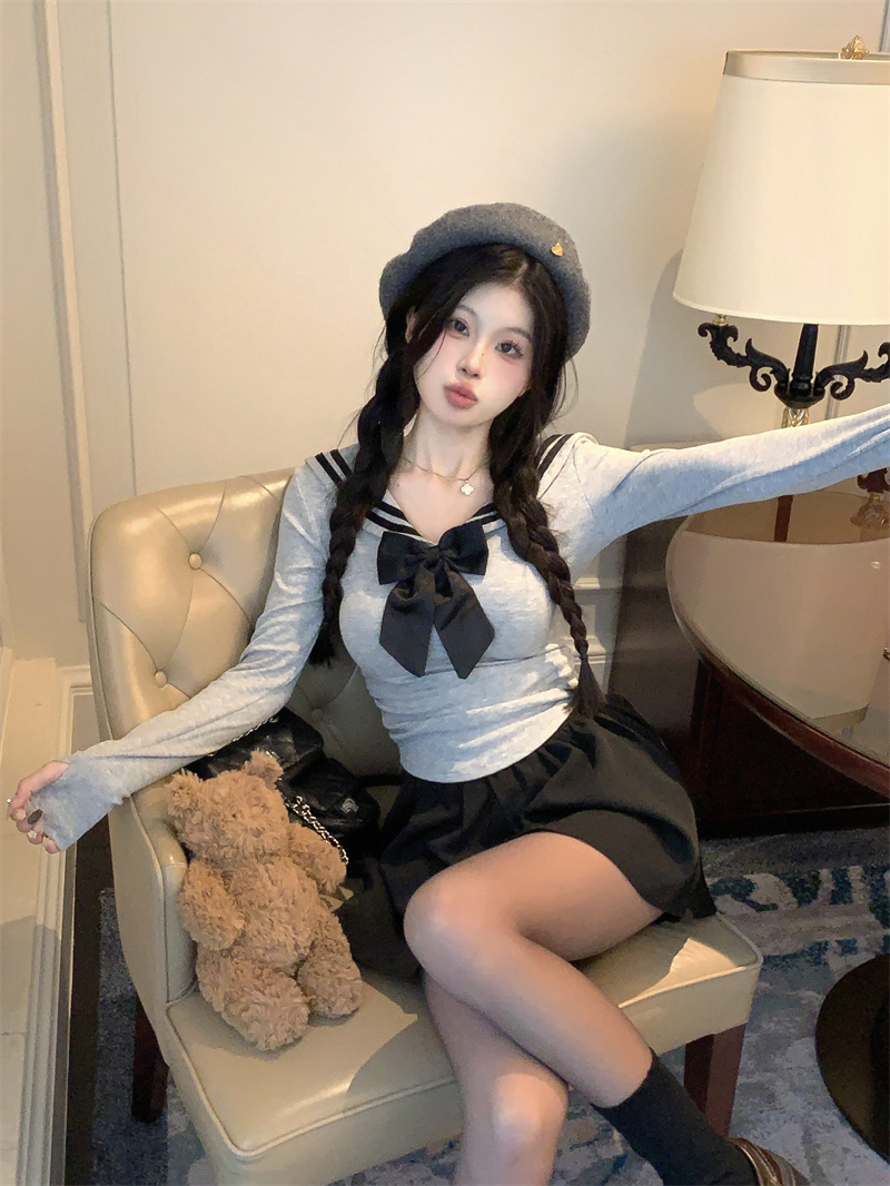 Real time shooting of human fireworks, bow tie, waistband top, high waisted skirt set