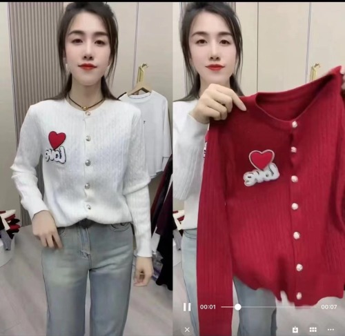 European Winter New Style Round Neck Peach Heart Numbers New Year’s Style Fashionable and Versatile Thin Knitted Cardigan for Outerwear