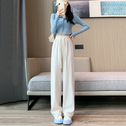 White corduroy wide-leg pants for women in spring and autumn, high-waisted, loose, casual, straight, autumn and winter plus velvet