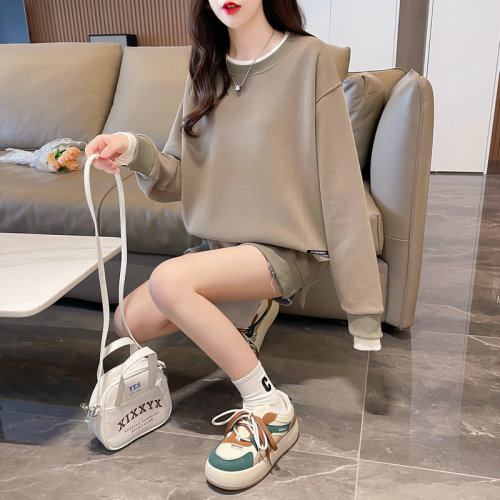 First real shot of 320g imitation cotton Chinese cotton Korean style spliced ​​sleeves autumn new sweatshirt for women