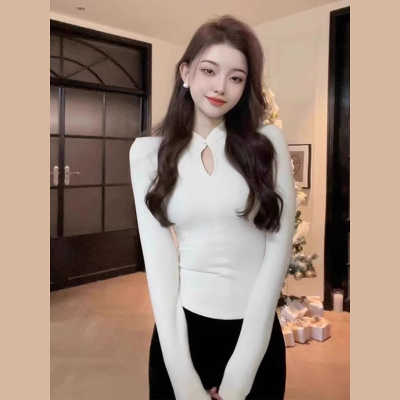 2024新年穿搭獨特别致紅色毛衣內搭打底衫女2024新款秋冬針織上衣