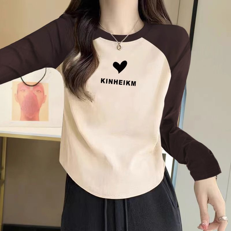 2024 Spring New Plus Size Women's Raglan Sleeve T-Shirt Women's Fashionable and Chic Long Sleeve Love Bottoming Top