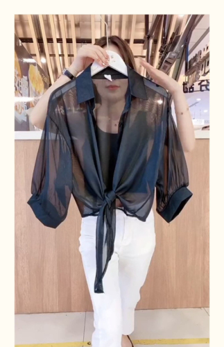 Small shawl 2024 spring and summer sun protection sleeve cardigan chiffon shirt top with suspender blouse thin section