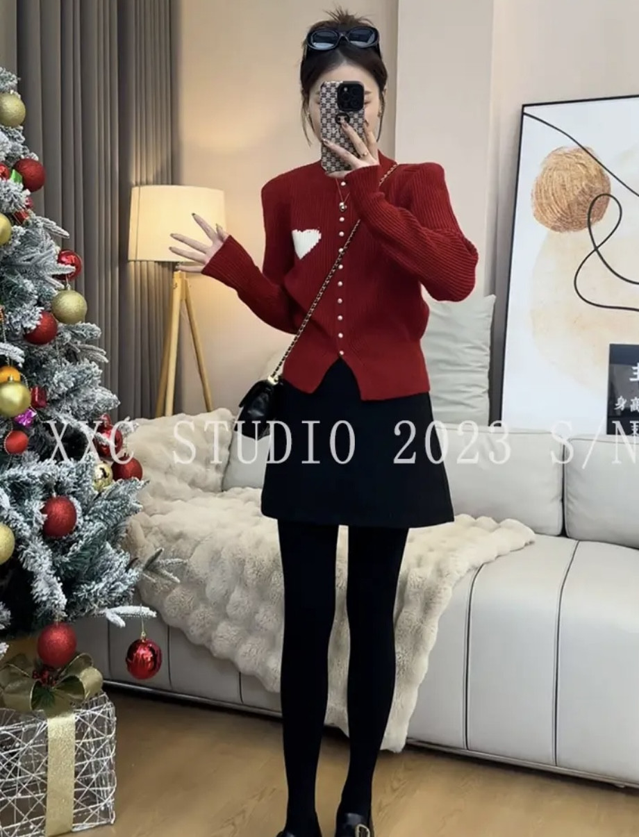 Happy events in succession Christmas and New Year atmosphere red sweater to reduce age and versatile knitted cardigan sweater #2300