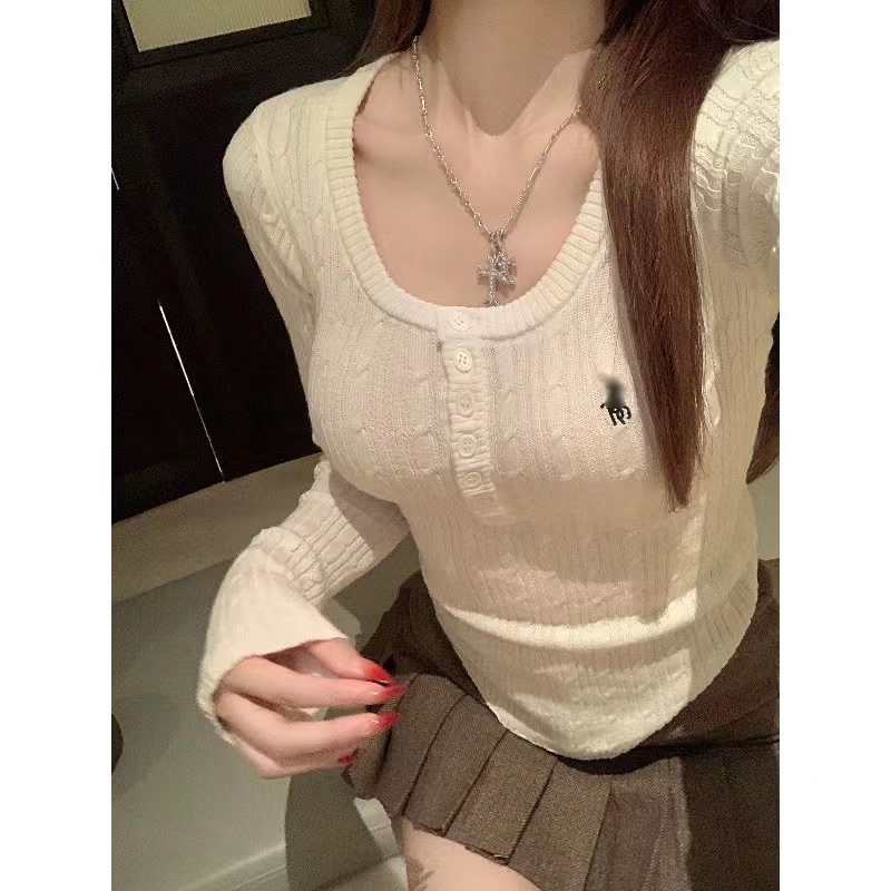 不規則刺繡麻花修身上衣秋冬新款時尚氣質顯瘦女設計感長袖針織衫