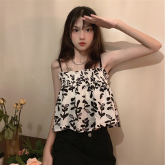 Tops and vests for women, spring and summer inner wear, summer outer wear, plus size fat mm, French style, fresh, sweet and spicy, short floral suspenders