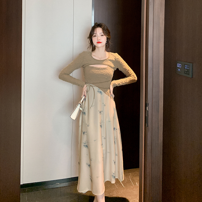 實拍 2027春季短款小衫+水墨暈染不規則拼接吊帶連衣裙兩件套女