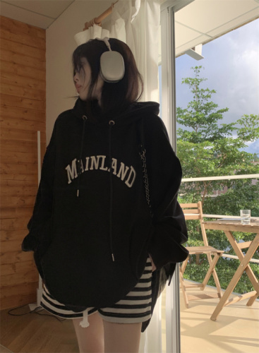 Actual shot~ Korean style early spring simple letter embroidered loose hooded sweatshirt~
