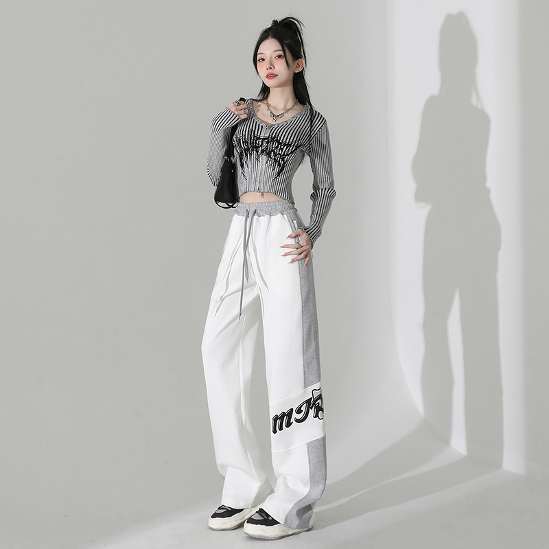 實拍~2024春季新款休閒褲女高腰寬鬆闊腿設計感香蕉褲爵士舞運動