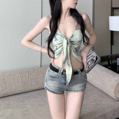 Vacation pure lust style retro smudged tube top sexy camisole for women's outer wear