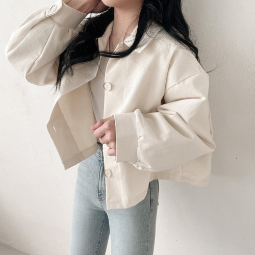 Size update chic new style French simple casual lapel loose long sleeve short outer coat