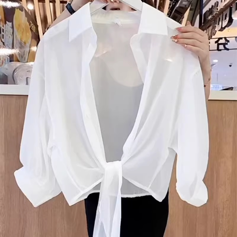 Small shawl 2024 spring and summer sun protection sleeve cardigan chiffon shirt top with suspender blouse thin section