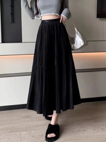 Suitable for thick hips and thighs, spring and autumn retro Hong Kong style mid-length A-line skirt with large hem, umbrella skirt, high waist and puffy skirt