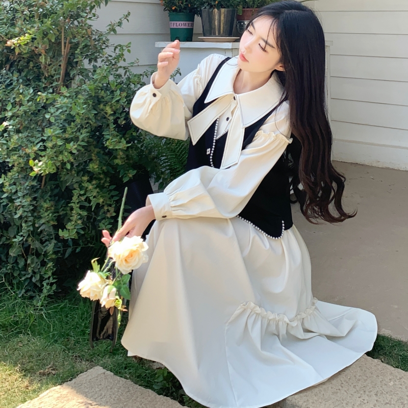 Plus size spring and autumn British retro style bow lapel vest suit that reduces age, shrinks shoulders and makes you look slimmer, small fragrant dress