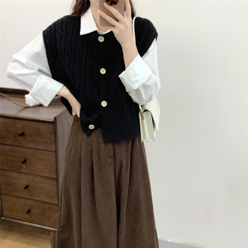 Real shot of Korean style autumn and winter layered sleeveless waistcoat knitted cardigan vest for women retro twist sweater vest top